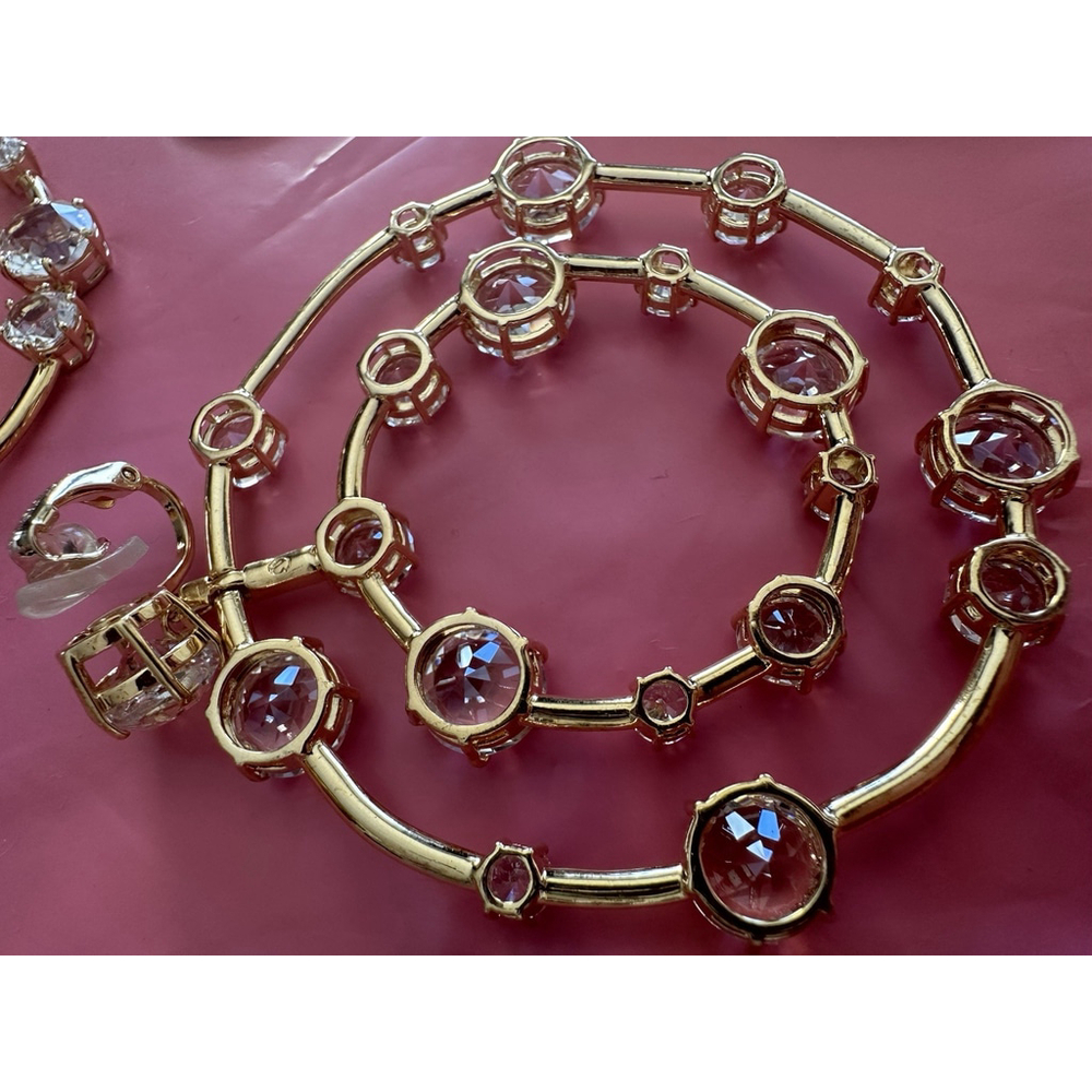 Swarovski Signed Large Dangle 2 Loop ClipOn Crystal Statement Earrings GoldTone - Picture 6 of 7